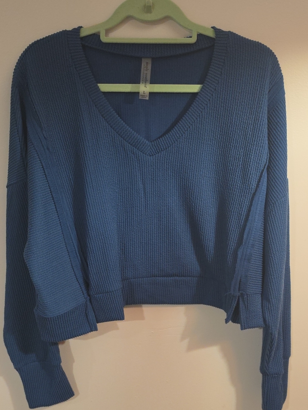 Simply Southern Blue Waffle V-Neck Pullover Hoodie